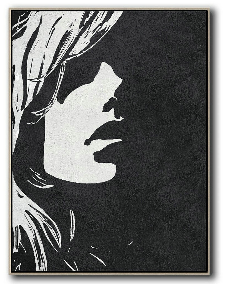 Abstract Painting Extra Large Canvas Art,Black And White Minimal Painting On Canvas - Extra Large Paintings